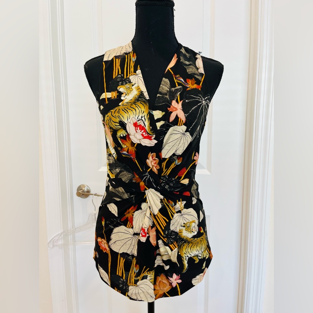 Etro Itaca Floral Tiger Print Sleeveless Top